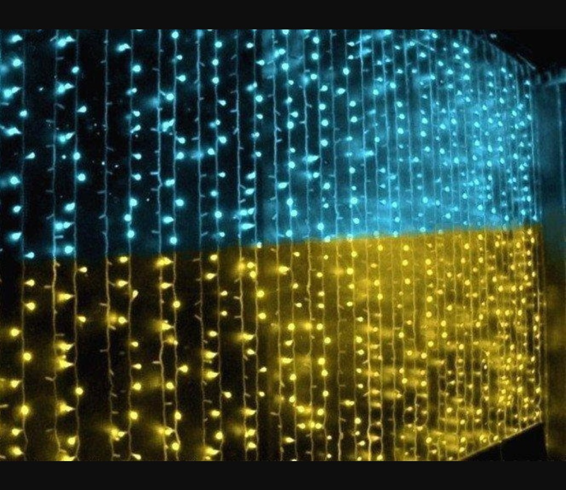 Світлодіодна гірлянда штора "Прапор України", прозорий провід, 220В, 8 режимів, IP44, Жовто-синій