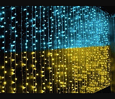 Світлодіодна гірлянда штора "Прапор України", прозорий провід, 220В, 8 режимів, IP44, Жовто-синій