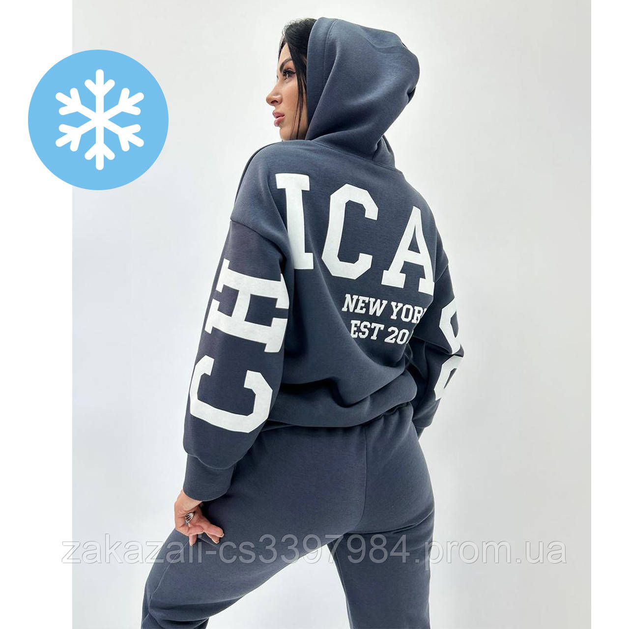 📌 Жіночий спортивний костюм зимовий на флісі з принтом | Комплект худі + штани з начосом, якісний | Норма, фото 1
