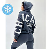 📌 Жіночий спортивний костюм на флісі, з принтом, зимовий 50-52 р. | Комплект худі + штани з начосом | Батал, фото 4