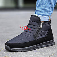 Дутіки короткі чоловічі чорні на 2х блискавках зимові черевики Дутики мужские короткие черные на молниях зимние ботинки Код: 2003