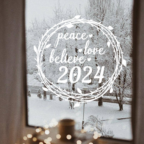 Вінілова інтер'єрна наклейка на вікно або стіну Різдвяний вінок на 2024 рік