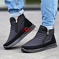 Дутіки короткі чоловічі чорні на 2х блискавках зимові черевики Дутики мужские короткие зимние черные ботинки (Код: Б2003)