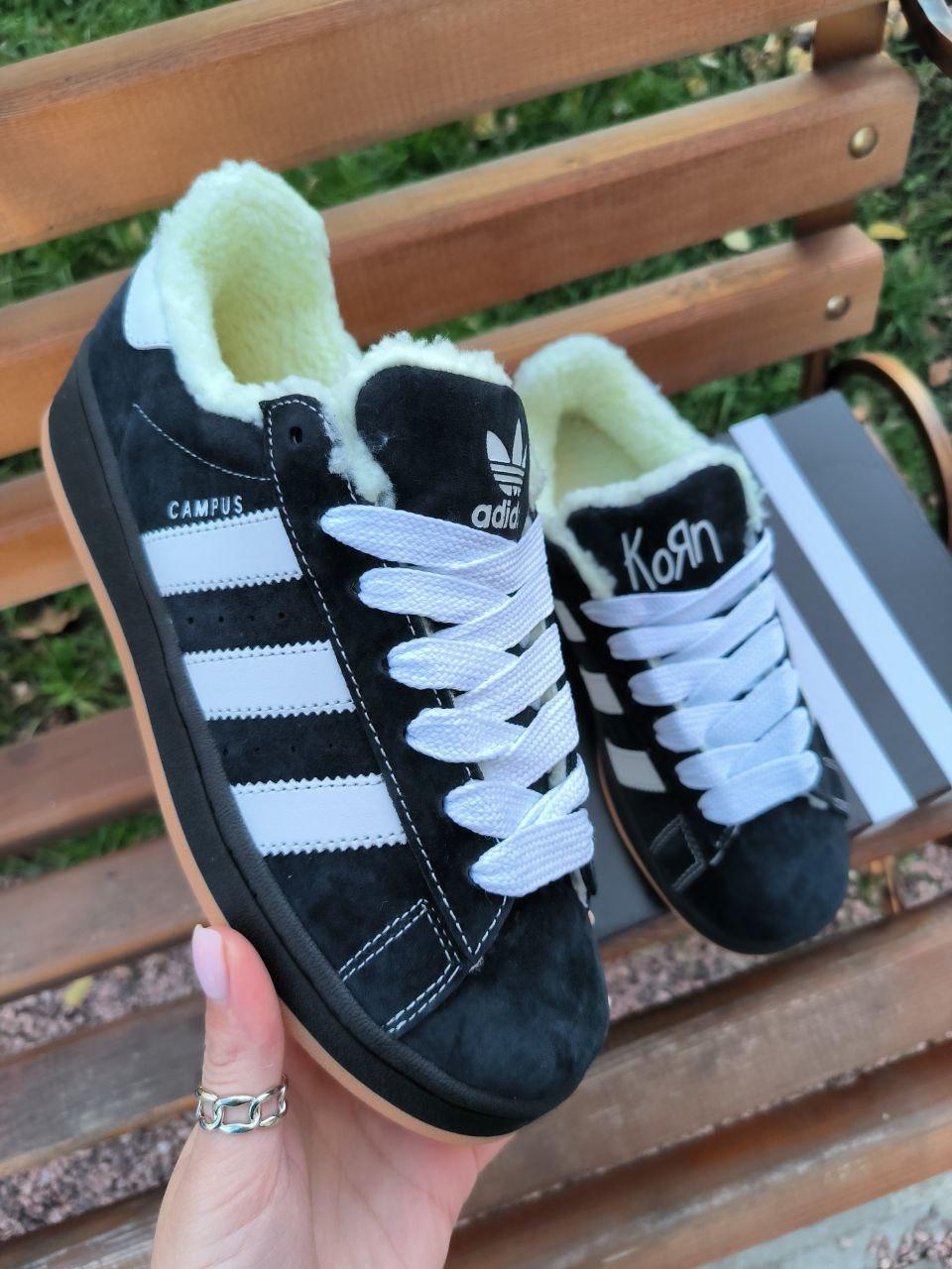Зимові Кросівки Adidas Campus 00s Winter Black White / Адідас Кампус 00 Чорні з Білим (Хутро)
