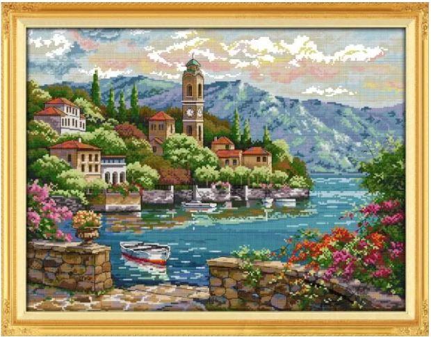 Набір для вишивання за нанесеною на канву схемою "Seaside clock tower". AIDA 14CT printed, 54*43 см