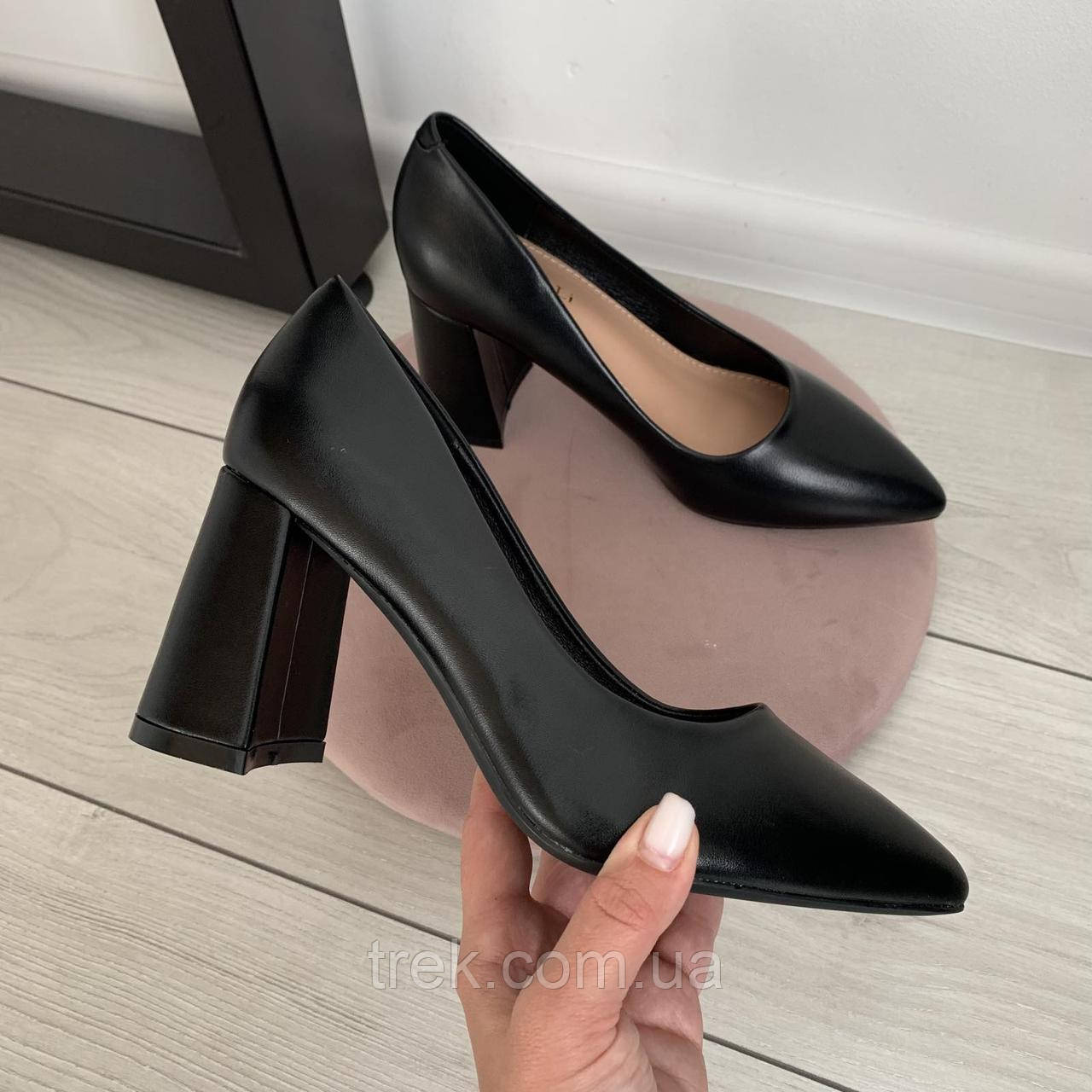 Туфлі чорні на каблуку екошкіра /23281/ 37р, фото 1