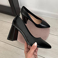 Туфлі чорні на каблуку екошкіра /23281/ 37р