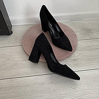 Туфлі чорні на каблуку екозамша /23285/ 38р