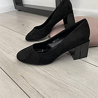 Туфлі чорні на каблуку екозамша /23287/ 36р