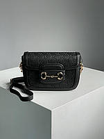 Женская сумка Gucci Horsebit 1955 Mini Bag Total Black (чёрная) роскошная сумочка для девушки KIS13088