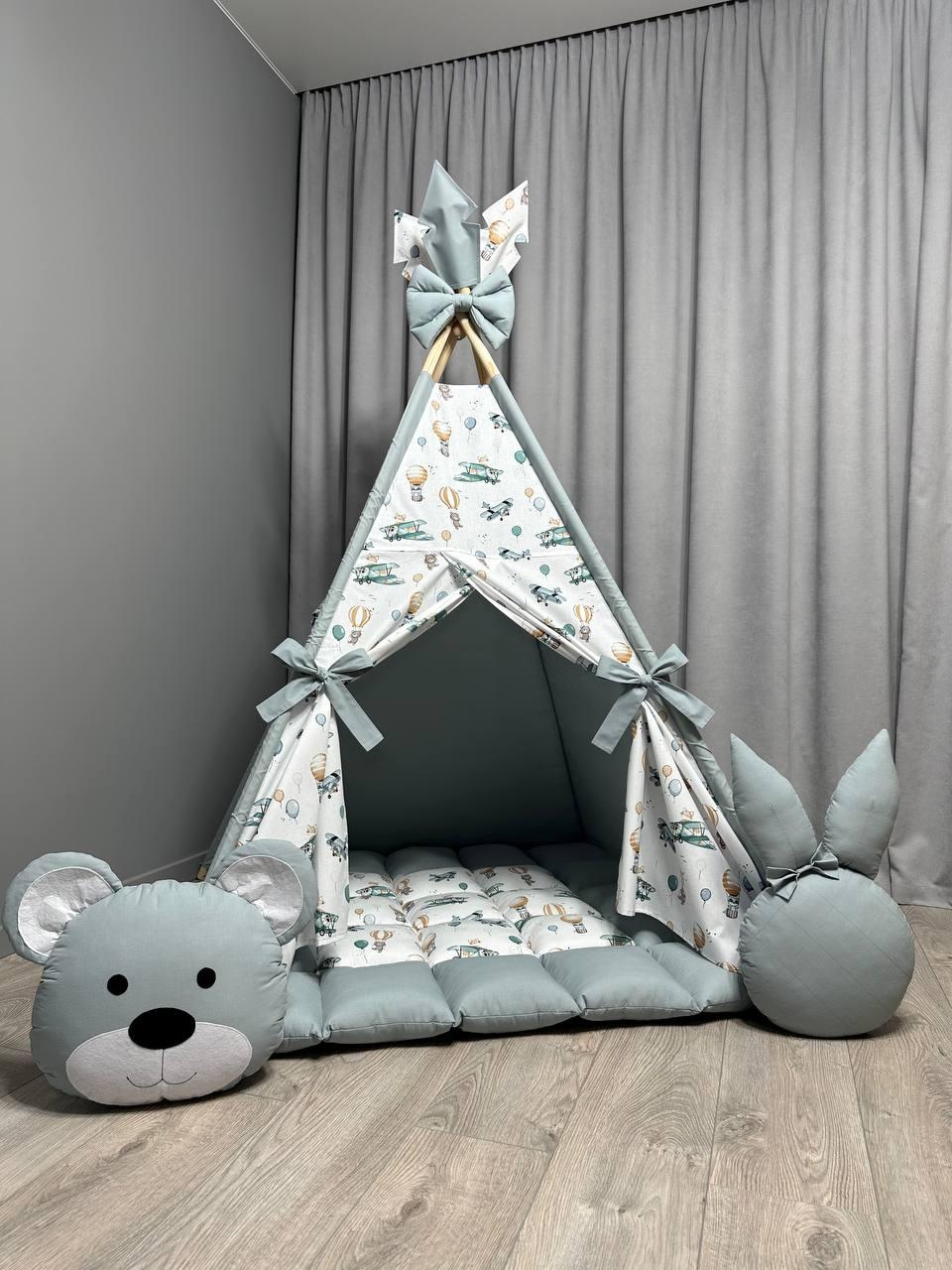 Вігвам дитячий Звірята та літачки Повний комплект, вігвам для дітей, вігвам для дівчинки, вігвам для хлопчика, дитяча палатка, фото 1
