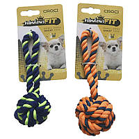 Іграшка для дрібних собак цуценят CROCI плетений м'яч з каната, помаранчевий, 16см