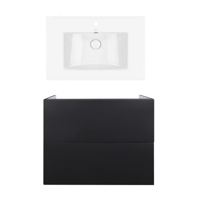 Qtap Комплект: тумба Tern підлогова 2 ящики висувних Push-to-Open, 700х725х437 мм Matt Black + раковина