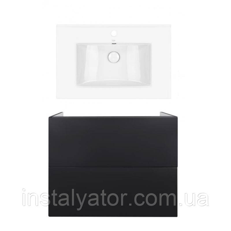 Комплект: тумба Tern підвісна 2 ящики висувних Push-to-Open, 700х580х437 мм Matt Black + раковина Albatross