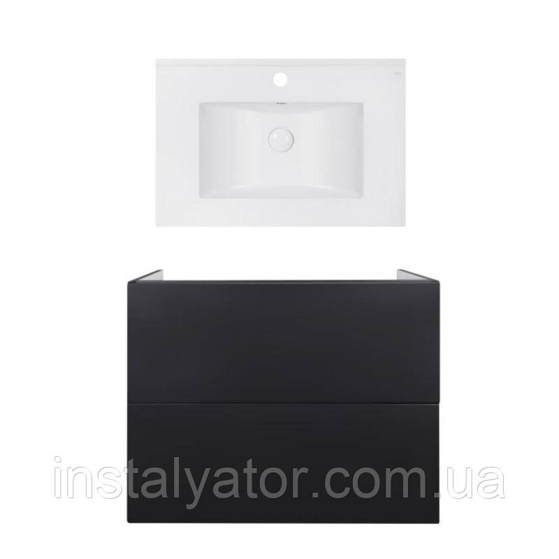 Комплект: тумба Tern підвісна 2 ящики висувних Push-to-Open, 700х580х437 мм Matt Black + раковина Albatross E