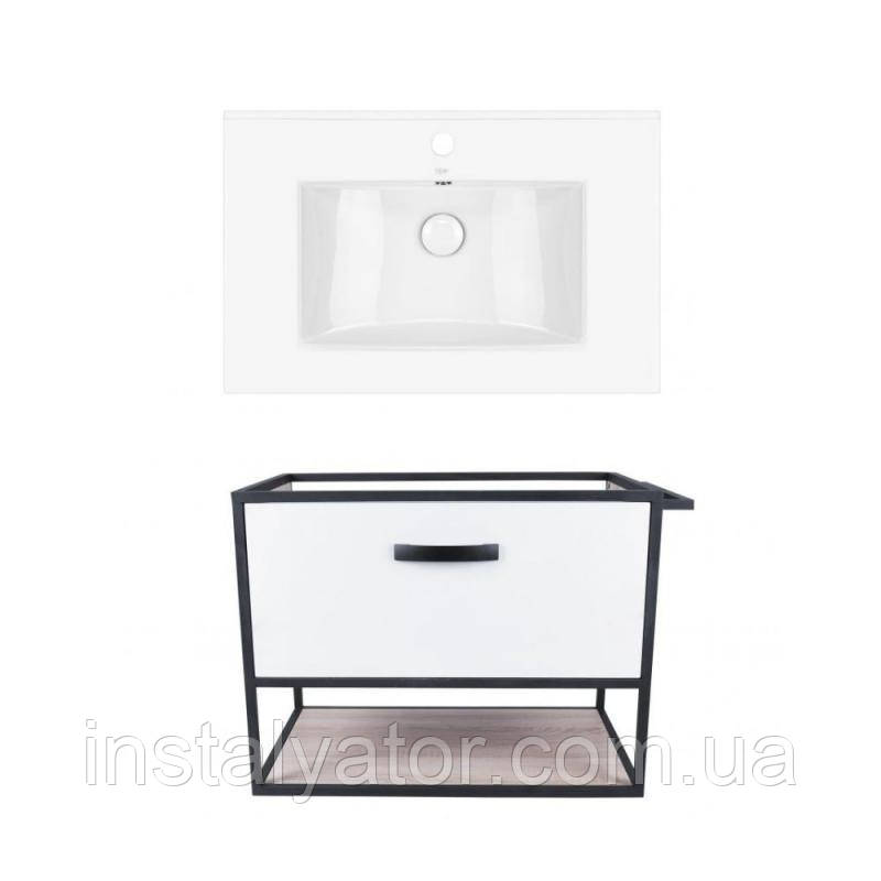 Комплект: тумба Taurus підвісна 1 ящик висувний з доводчиком 700х580х437 мм White/Whitish OAK + раковина