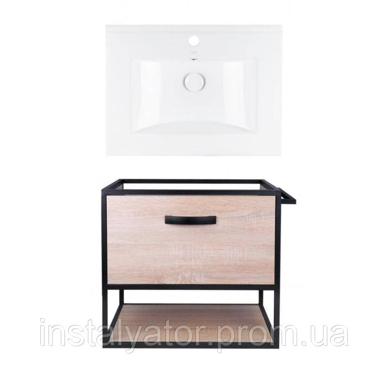 Комплект: тумба Taurus підвісна 1 ящик висувний з доводчиком 600х580х437 мм Whitish OAK + раковина Albatross