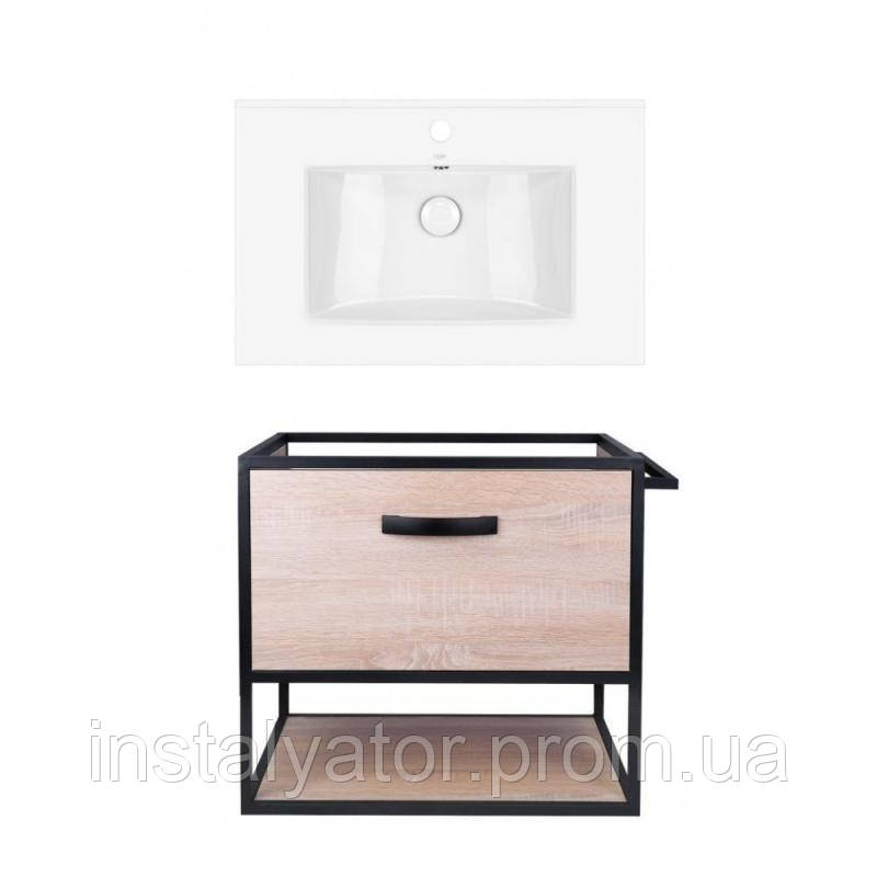 Комплект: тумба Taurus підвісна 1 ящик висувний з доводчиком 700х580х437 мм Whitish OAK + раковина Albatross