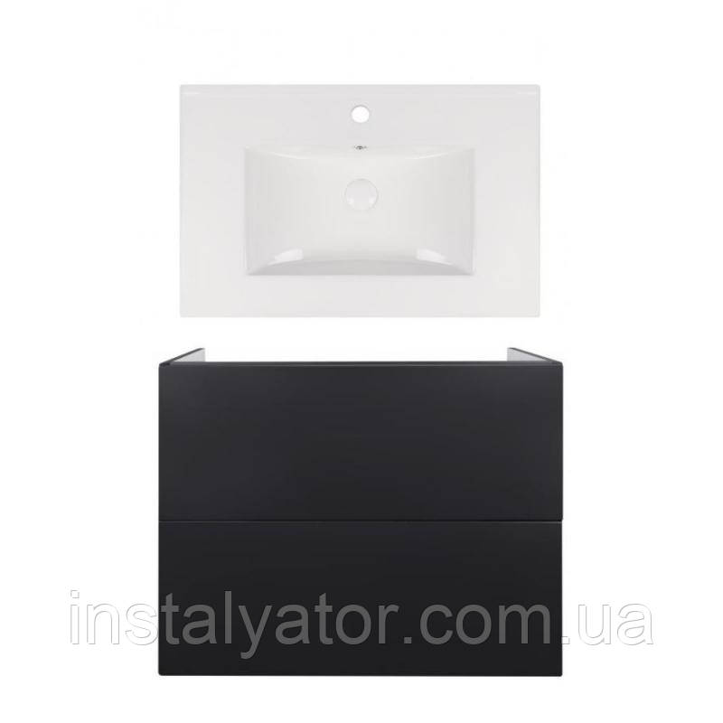 Комплект: тумба Tern підвісна 2 ящики висувних Push-to-Open, 700х580х437 мм Matt Black + раковина Albatross