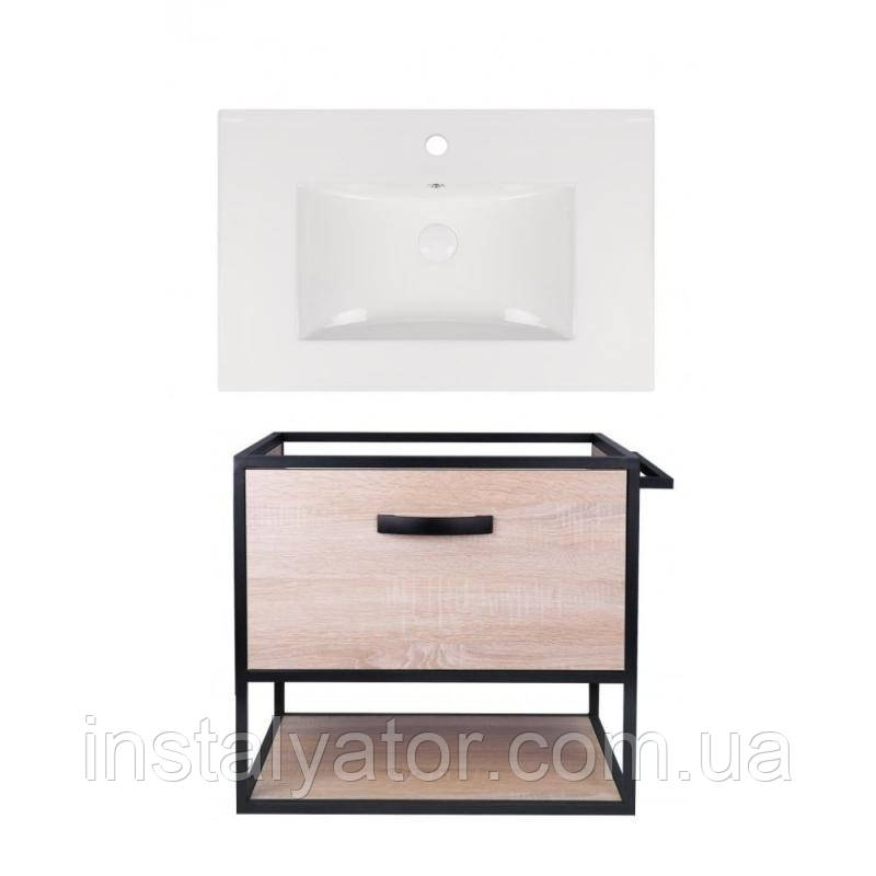 Комплект: тумба Taurus підвісна 1 ящик висувний з доводчиком 700х580х437 мм Whitish OAK + раковина Albatross