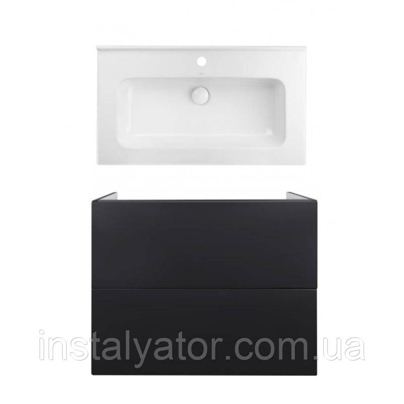 Комплект: тумба Tern підвісна 2 ящики висувних Push-to-Open, 800х725х437 мм Matt Black + раковина Albatross 01