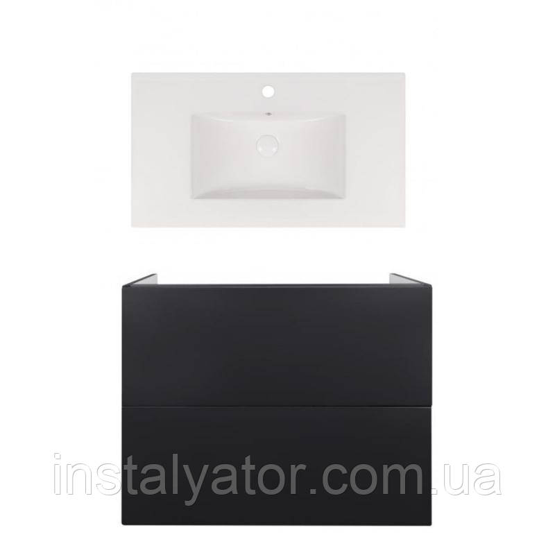 Комплект: тумба Tern підвісна 2 ящики висувних Push-to-Open, 800х725х437 мм Matt Black + раковина Albatross