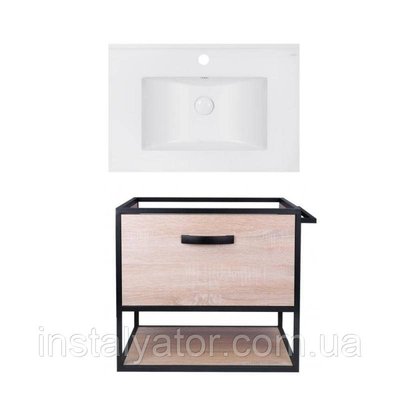 Комплект: тумба Taurus підвісна 1 ящик висувний з доводчиком 700х580х437 мм Whitish OAK + раковина Albatross E