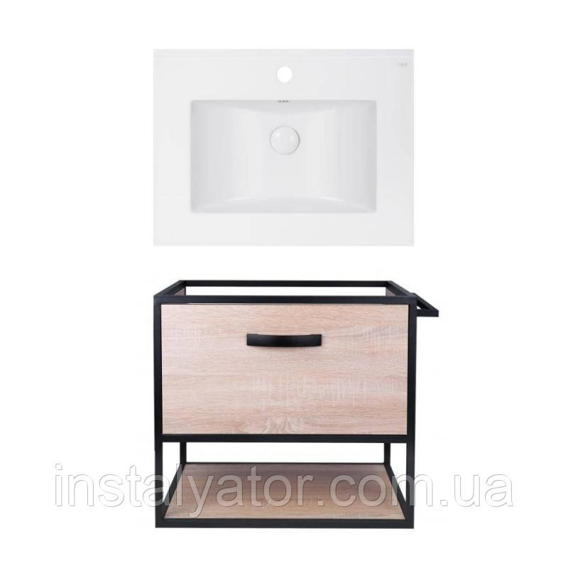 Комплект: тумба Taurus підвісна 1 ящик висувний з доводчиком 600х580х437 мм Whitish OAK + раковина Albatross E