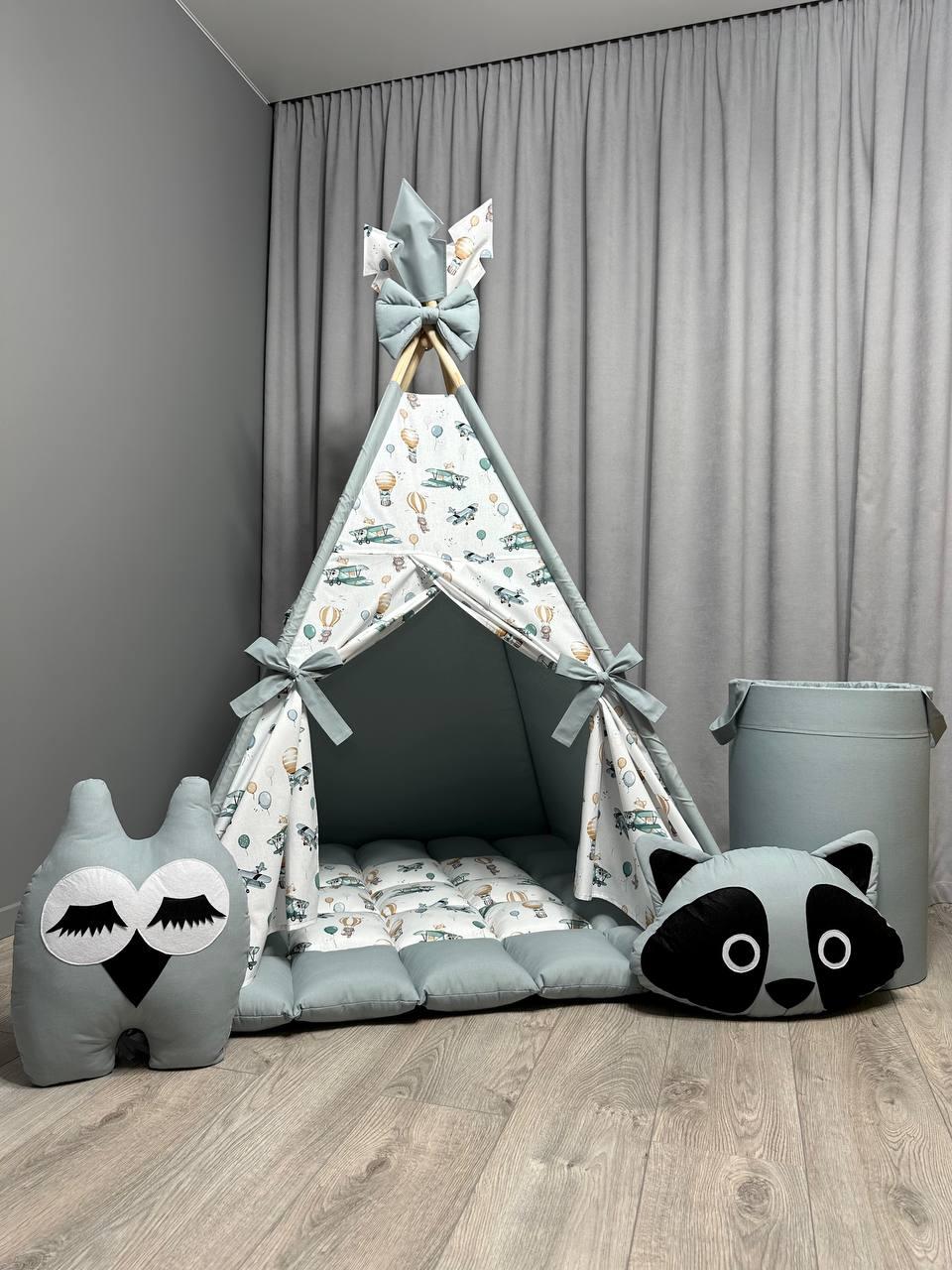 Вігвам дитячий Звірята та літачки БОНБОН з Кошиком Повний комплект, вігвам для хлопчика, дитячий вігвам, вігвам для дітей, фото 1