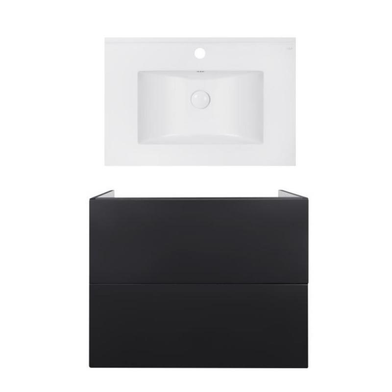 Комплект: тумба Tern підлогова 2 ящики висувних Push-to-Open, 700х725х437 мм Matt Black + раковина Albatross E, фото 1