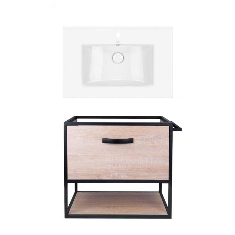 Комплект: тумба Taurus підвісна 1 ящик висувний з доводчиком 700х580х437 мм Whitish OAK + раковина Albatross, фото 1