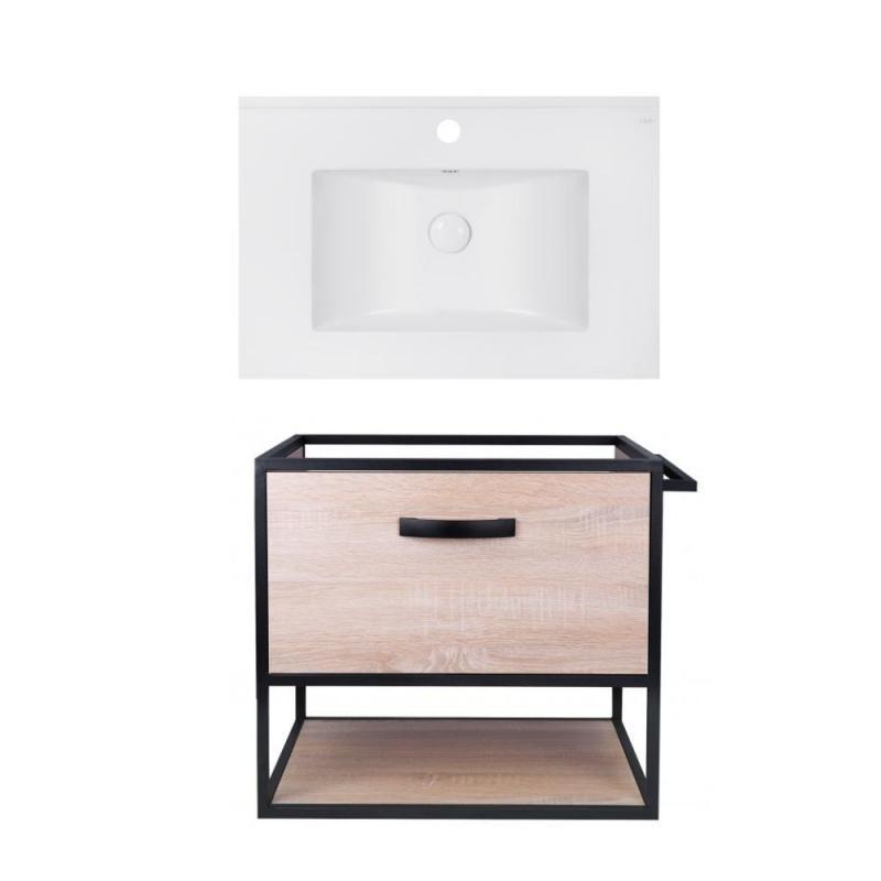 Комплект: тумба Taurus підвісна 1 ящик висувний з доводчиком 700х580х437 мм Whitish OAK + раковина Albatross E