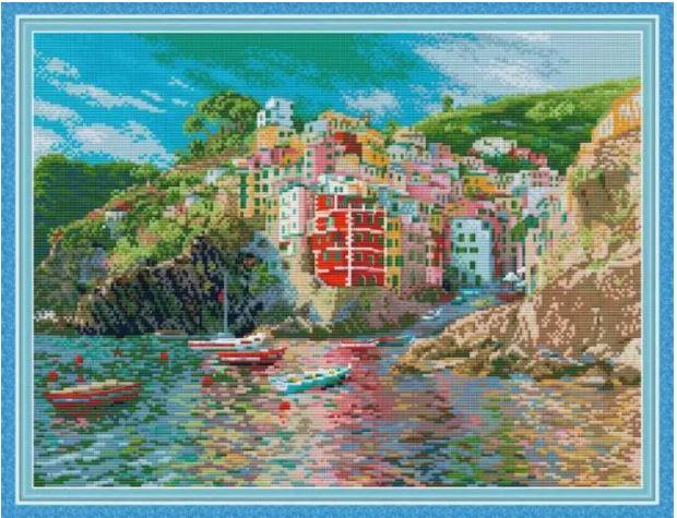 Набір для вишивання за нанесеною на канву схемою "The seaside town". AIDA 14CT printed 48*37 см