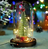 Новорічна ялинка в колбі з LED-підсвіткою і кулями christmas decor USB 15 см