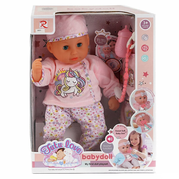 Пупс кукла 35 см с мягким телом звуковыми эффектами и аксессуарами Розовый (60313) - фото 1 - id-p2008796103