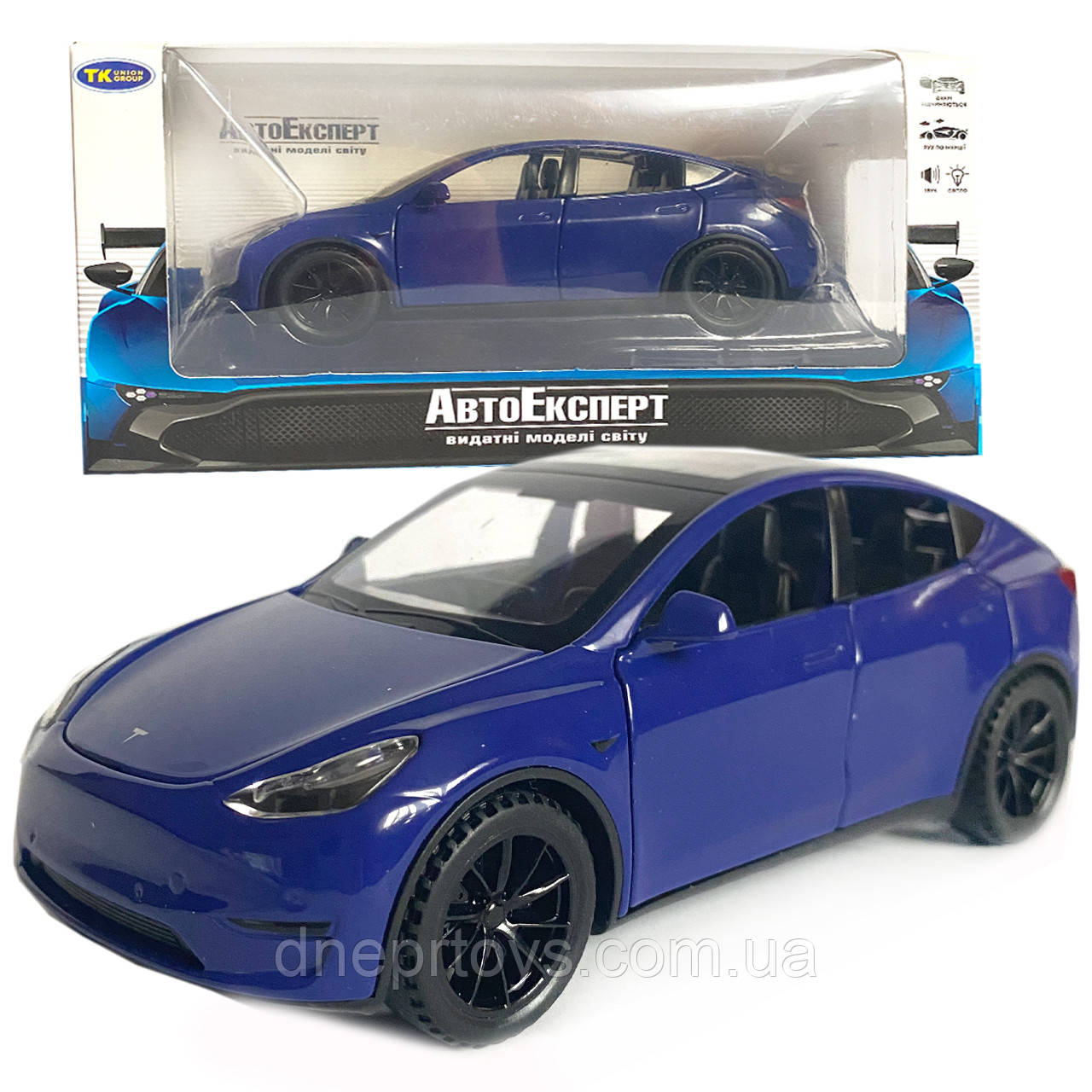 Іграшкова машинка металева Tesla Y, тесла, синя, звук, світло, інерція, откр двері, багажник, капот, Автоексперт, 1:32, 14,5*6*6см, фото 1