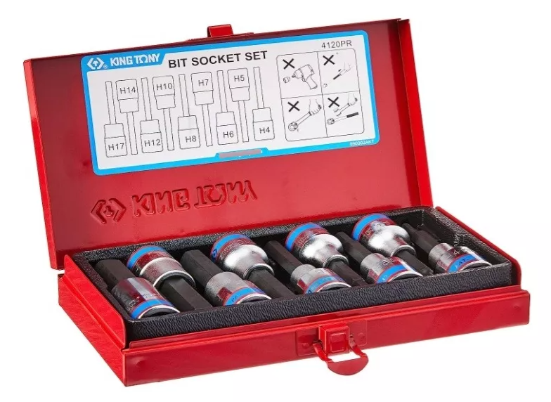 Набір бітів у головці 1/2" HEX 4-17 мм довгі 9 шт. KING TONY 4120PR