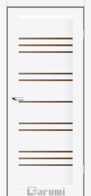 Двері міжкімнатні Дарумі/ Darumi VERSAL Білий матовий зі склом сатин бронза, фото 1