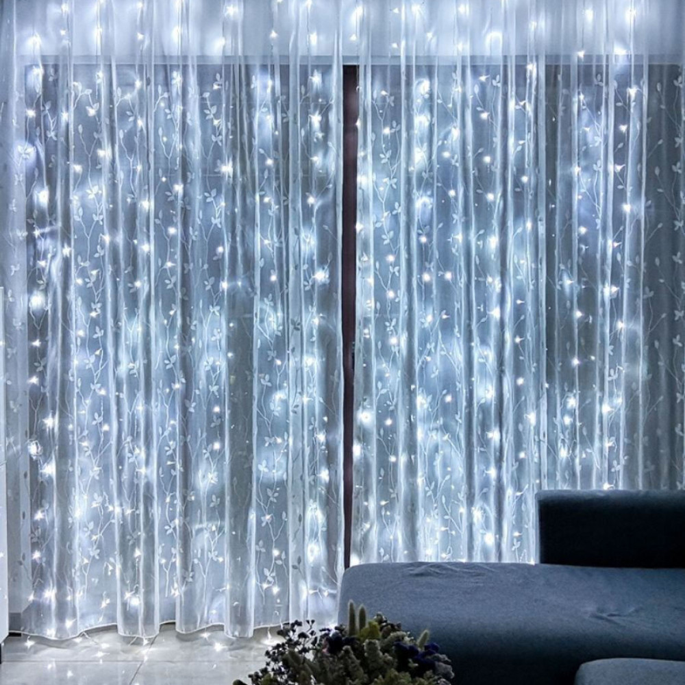 Світлодіодна гірлянда штора 200 LED, 3x2м, 220В, прозорий провід, 8 режимів, IP44