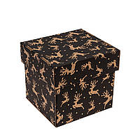 Подарункова коробка 145х145х145 з гофракартону, "Олені" чорна