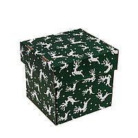 Подарункова коробка 145х145х145 з гофракартону, "Олень" темно-зелена