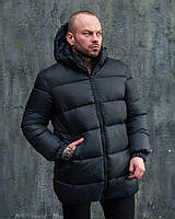 Пуховик мужской зимний удлиненный Boss до -25*С черный Парка зимняя мужская теплая Куртка длинная с капюшоном