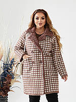 Стильное пальто кардиган с мехом барашек Ткань шерсть альпака Размер универсальный 48-54
