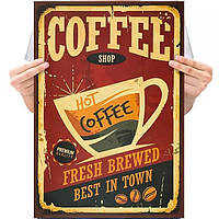 Ретро плакат Coffee Shop из плотной крафтовой бумаги 50.5x35cm. Постер Кофи Шоп