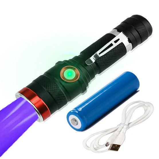 Ліхтар ручний з ультрафіолетовим світлом BL-736-UV акумуляторний, 1x18650, micro USB, з фокус., з кліпсою