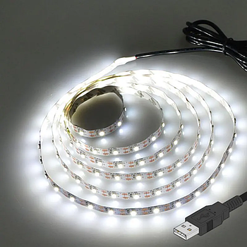 Світлодіодна LED стрічка 5м, від USB, Холодний Білий / Універсальна лед стрічка від повербанка / Діодна підсвітка