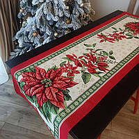 Раннер на стол из испанского гобелена, красная декоративная новогодняя дорожка на стол 45х140см