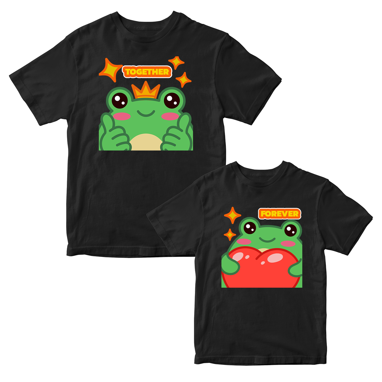 Парні чорні футболки для закоханих із принтом "Forever Together Frog. Назавжди разом жаба" Push IT