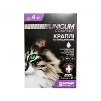 Капли на холку Unicum complex UN-029 от блох, клещей и гельминтов для кошек весом 0-4 кг, 4 ампулы