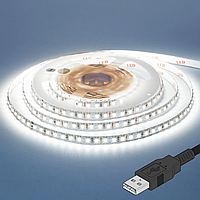 Светодиодная LED лента 5м, с USB, Белая / LED подсветка от повербанка / Лед лента